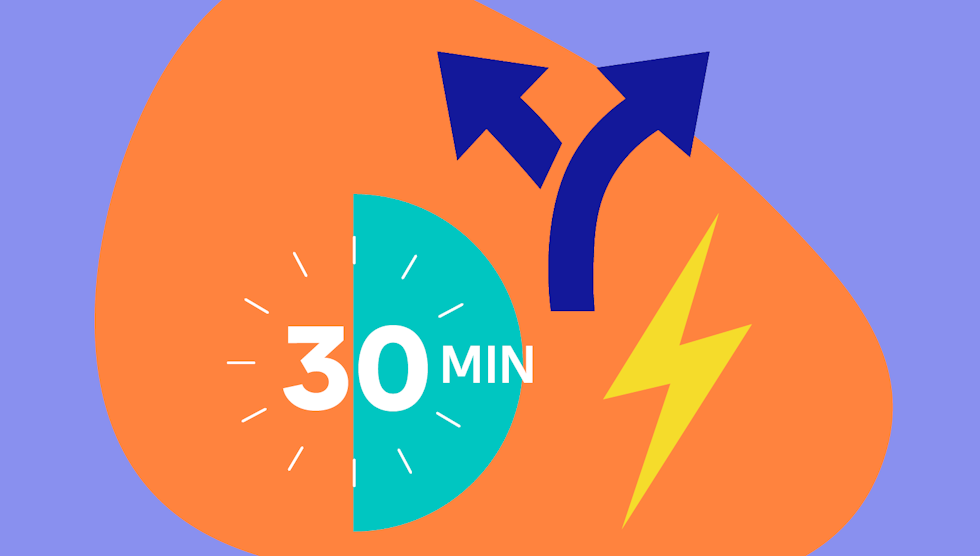 A thirty minute timer with some bolts of electricity