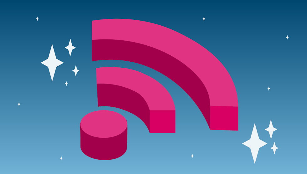 The WiFi logo in the sky with stars surrounding it.