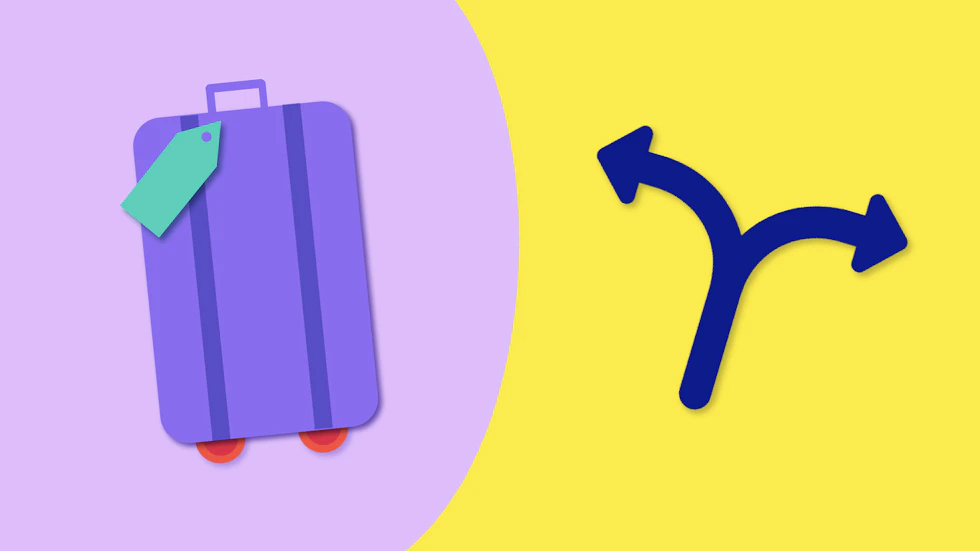 A suitcase with a branching fork path