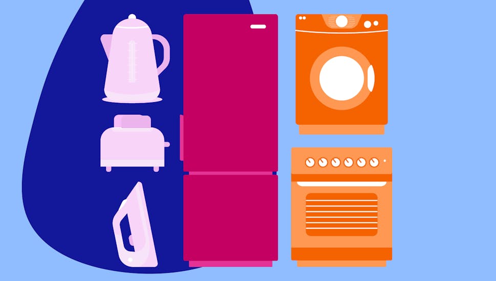 Energy myths busted, with common household appliances such as a washing machine, kettle and iron.