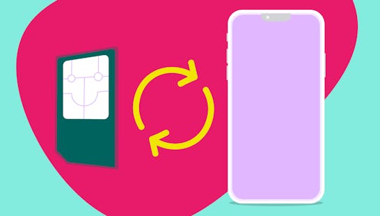 How to switch networks and keep your number, depicting a mobile phone and a SIM card with a switching symbol.