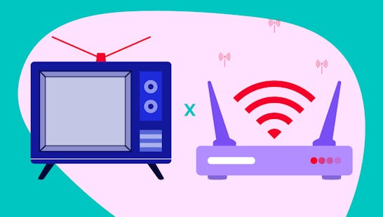 TV without broadband, depicting an old-school TV and next to it, a broadband router.