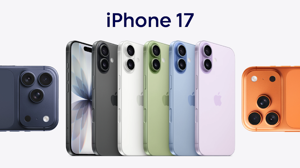 A group of iPhone 17s, in different colours