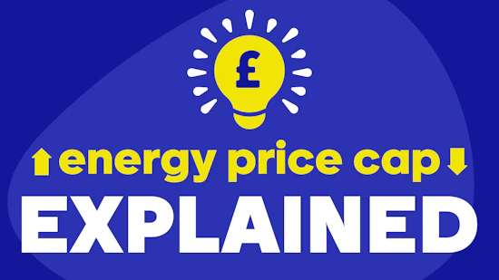 A lightbulb, illuminated, with a pound sign on it. The text reads 'Energy Price Cap Explained'