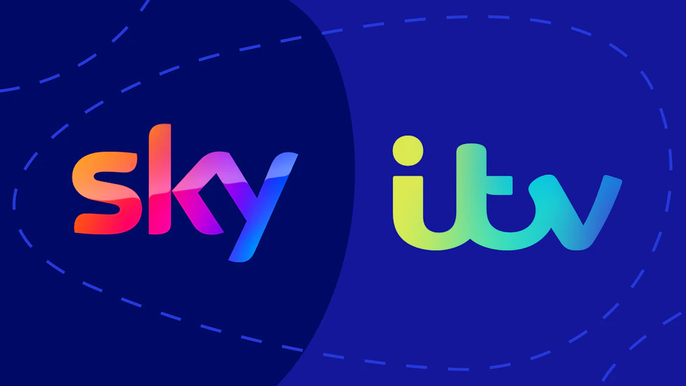The Sky logo on the left and the ITV logo on the right.