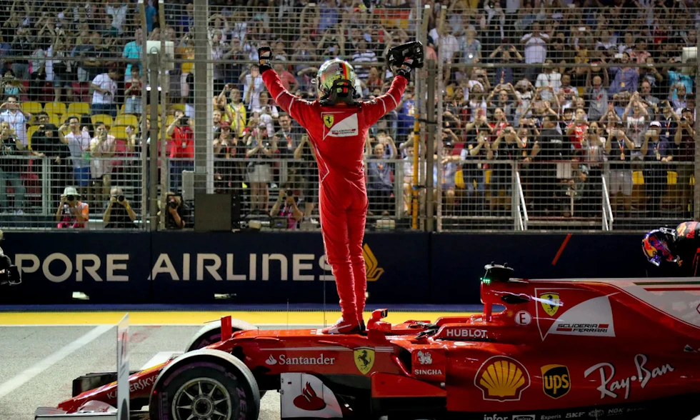 Sebastian Vettel celebrates another pole position.